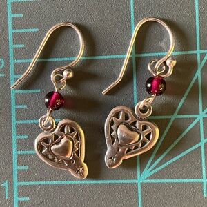 Silpada Sterling Silver Heart Dangle Earrings with Garnet Bead
